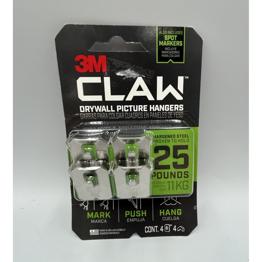 3M Claw Drywall Picture Hangers Holds 25 Pounds 4‎ Count Spot Markers 1 Pack